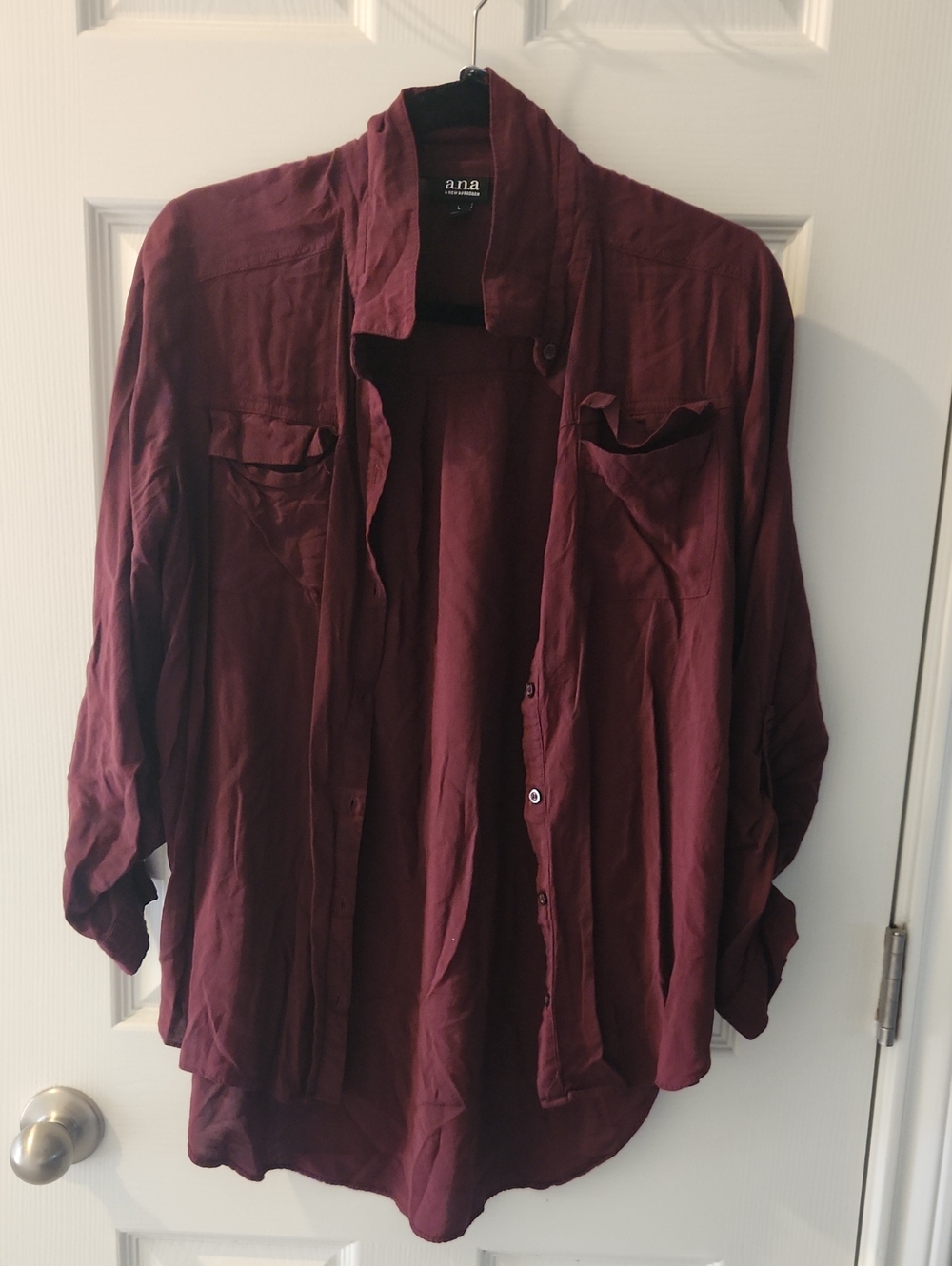 a.n.a Maroon Button-Front Shirt Jacket